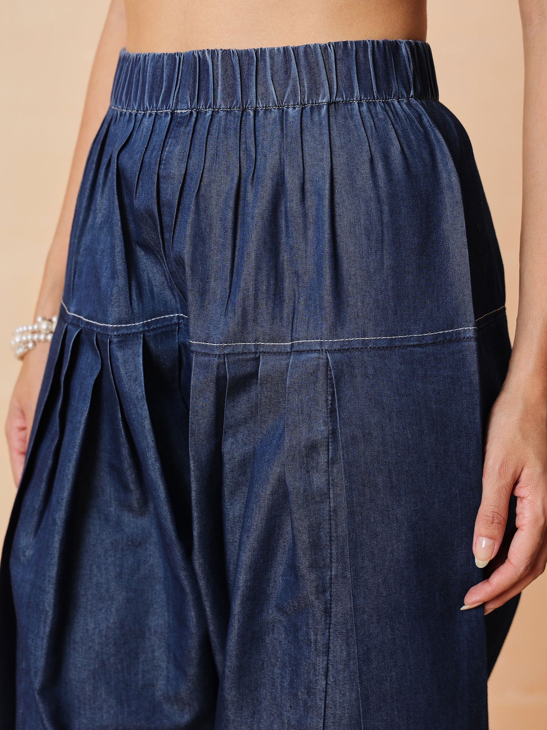 Navy Colour Block Short Kurta With Farshi Salwar-Shae by SASSAFRAS