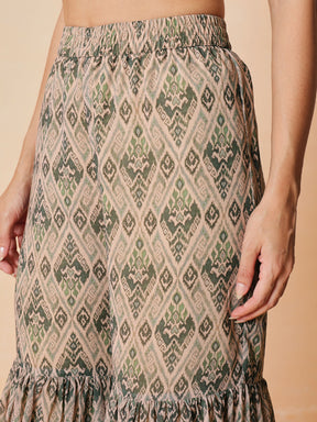 Women Beige & Olive Peplum Top With Sharara Pants