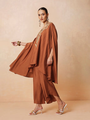Rust Embroidered Kaftan With Flared Pants -Luxe - Shae by SASSAFRAS