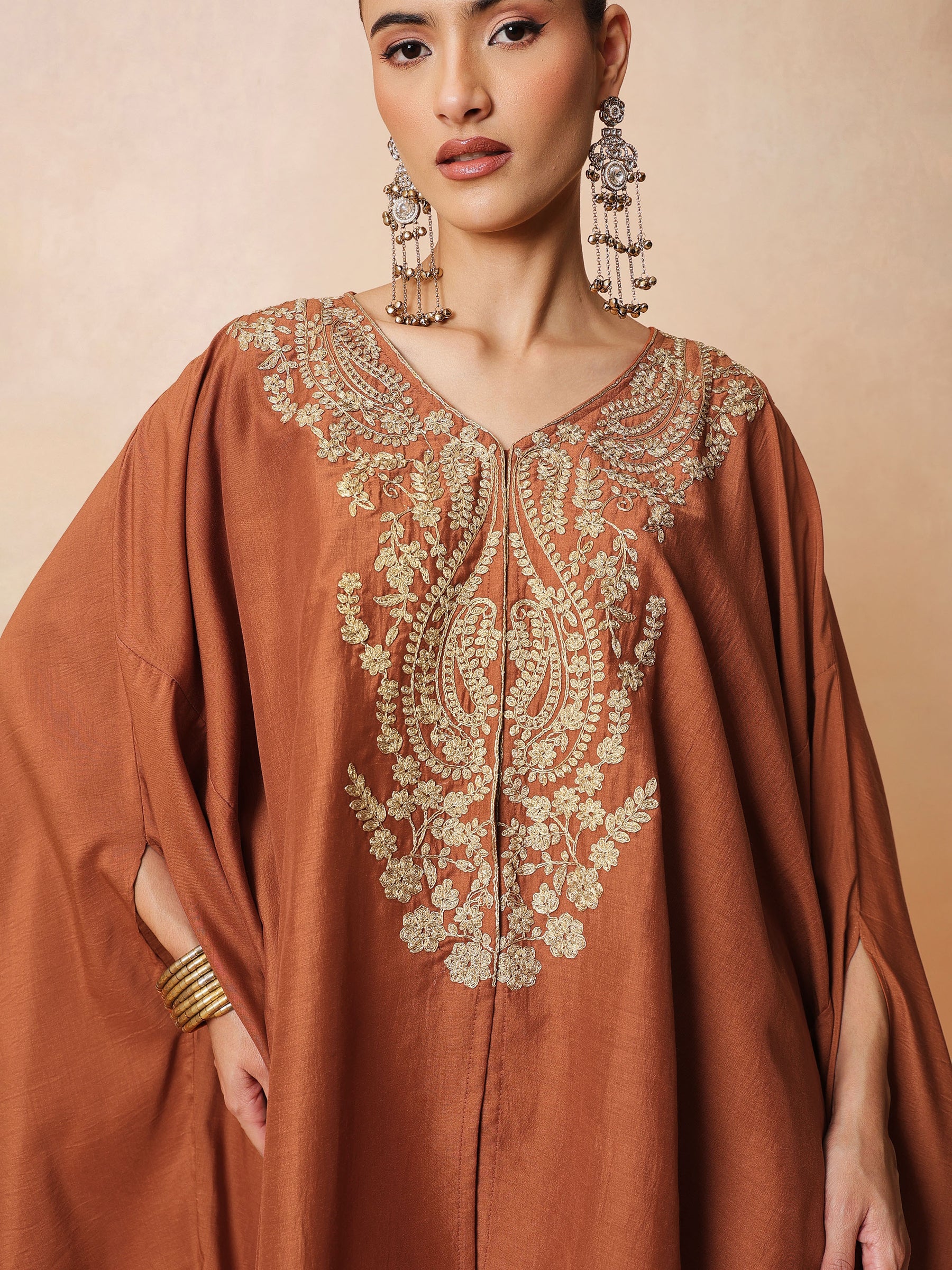 Rust Embroidered Kaftan With Flared Pants -Luxe - Shae by SASSAFRAS