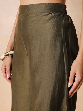 Women Olive Embroidered Kaftan With Flared Pants