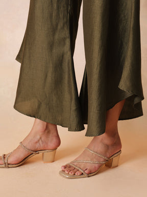 Women Olive Embroidered Kaftan With Flared Pants