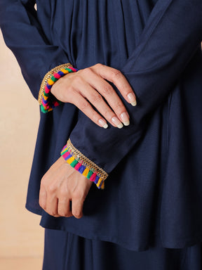 Navy Embroidered Peplum Top With Dhoti Skirt-Shae by SASSAFRAS
