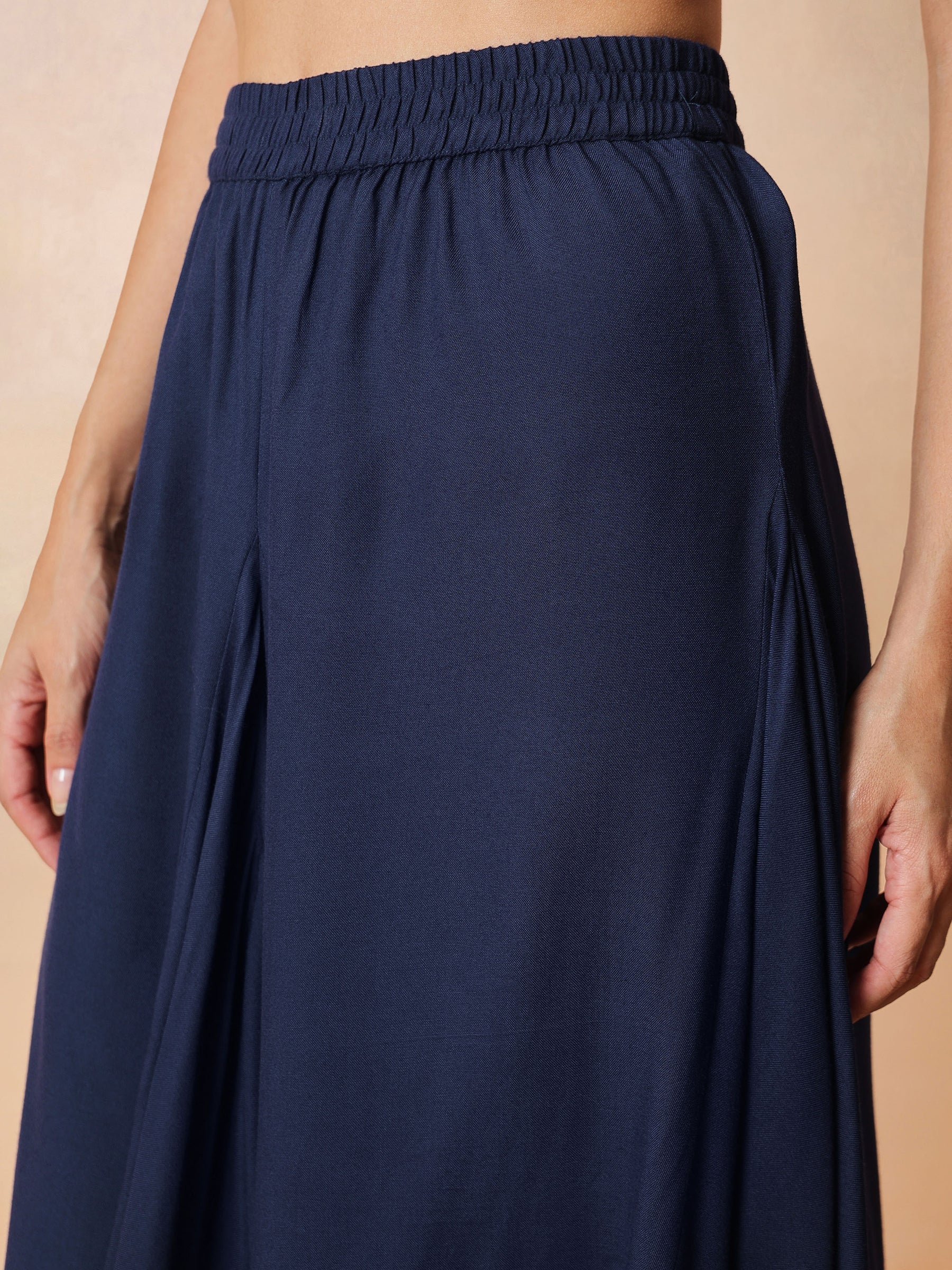 Women Navy Embroidered Peplum Top With Dhoti Skirt