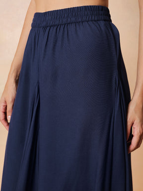 Women Navy Embroidered Peplum Top With Dhoti Skirt