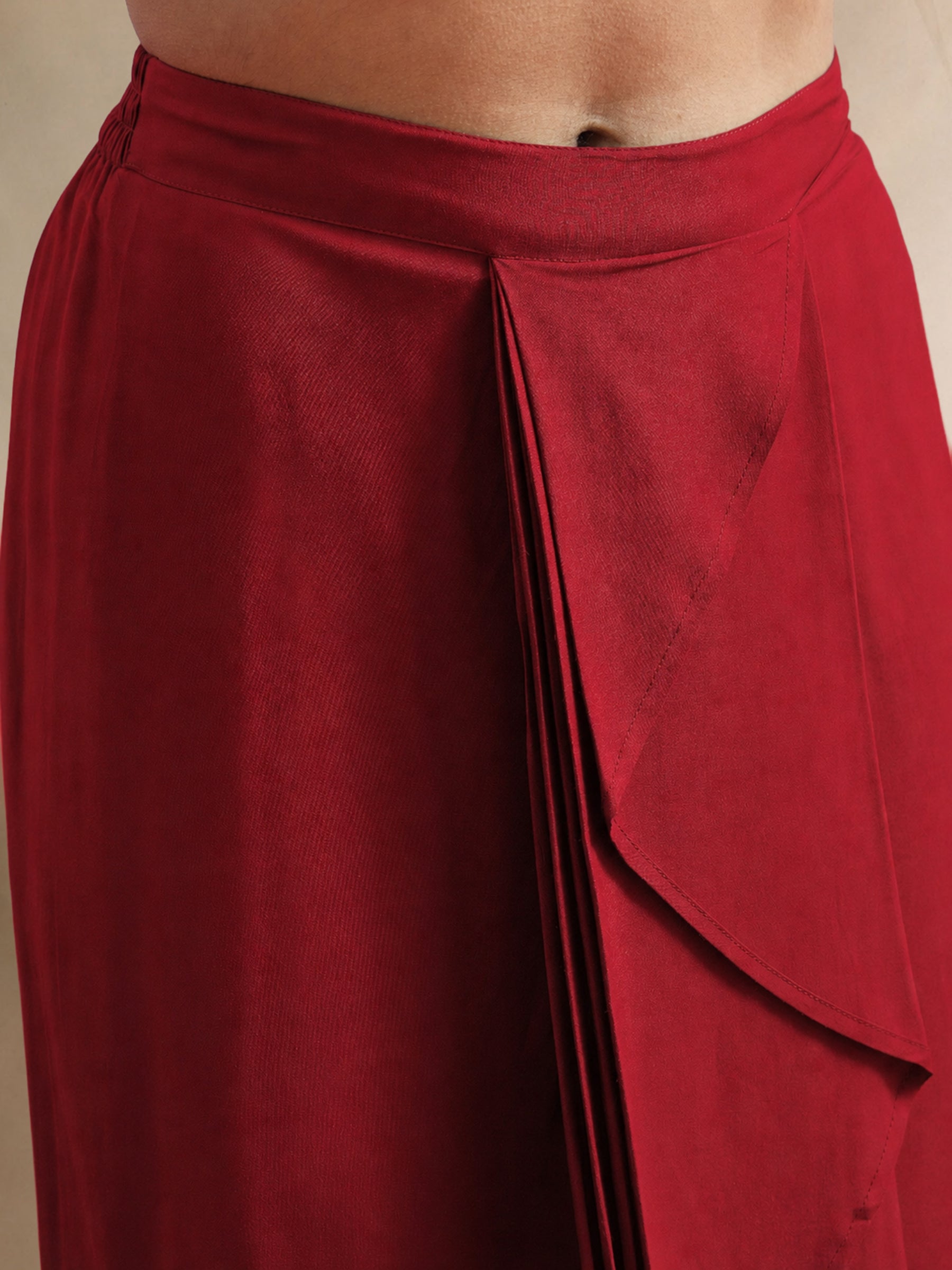 Red Embroidered Strappy Top With Dhoti Skirt -Shae by SASSAFRAS