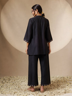 Black Front Embroidered Shirt With Palazzos-Shae by SASSAFRAS