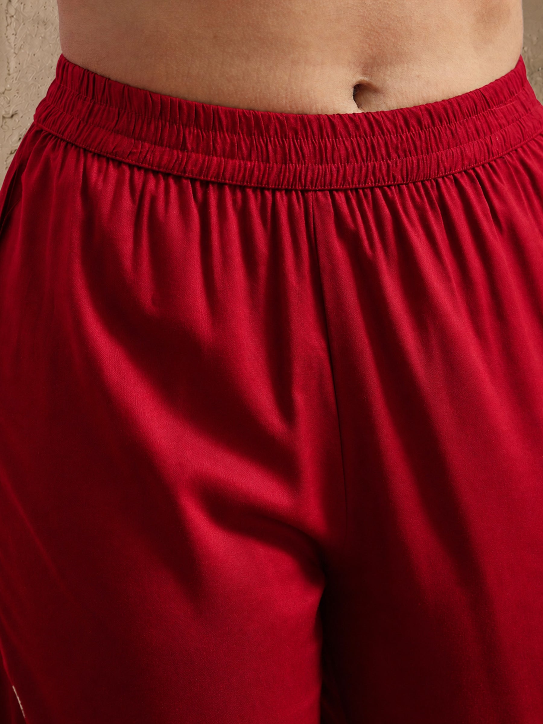 Red Hem Embroidered Shirt With Pleated Pants-Shae by SASSAFRAS