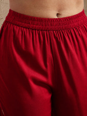 Red Hem Embroidered Shirt With Pleated Pants-Shae by SASSAFRAS