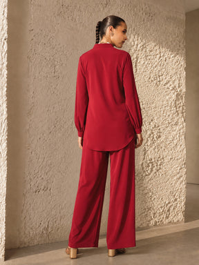 Red Hem Embroidered Shirt With Pleated Pants-Shae by SASSAFRAS