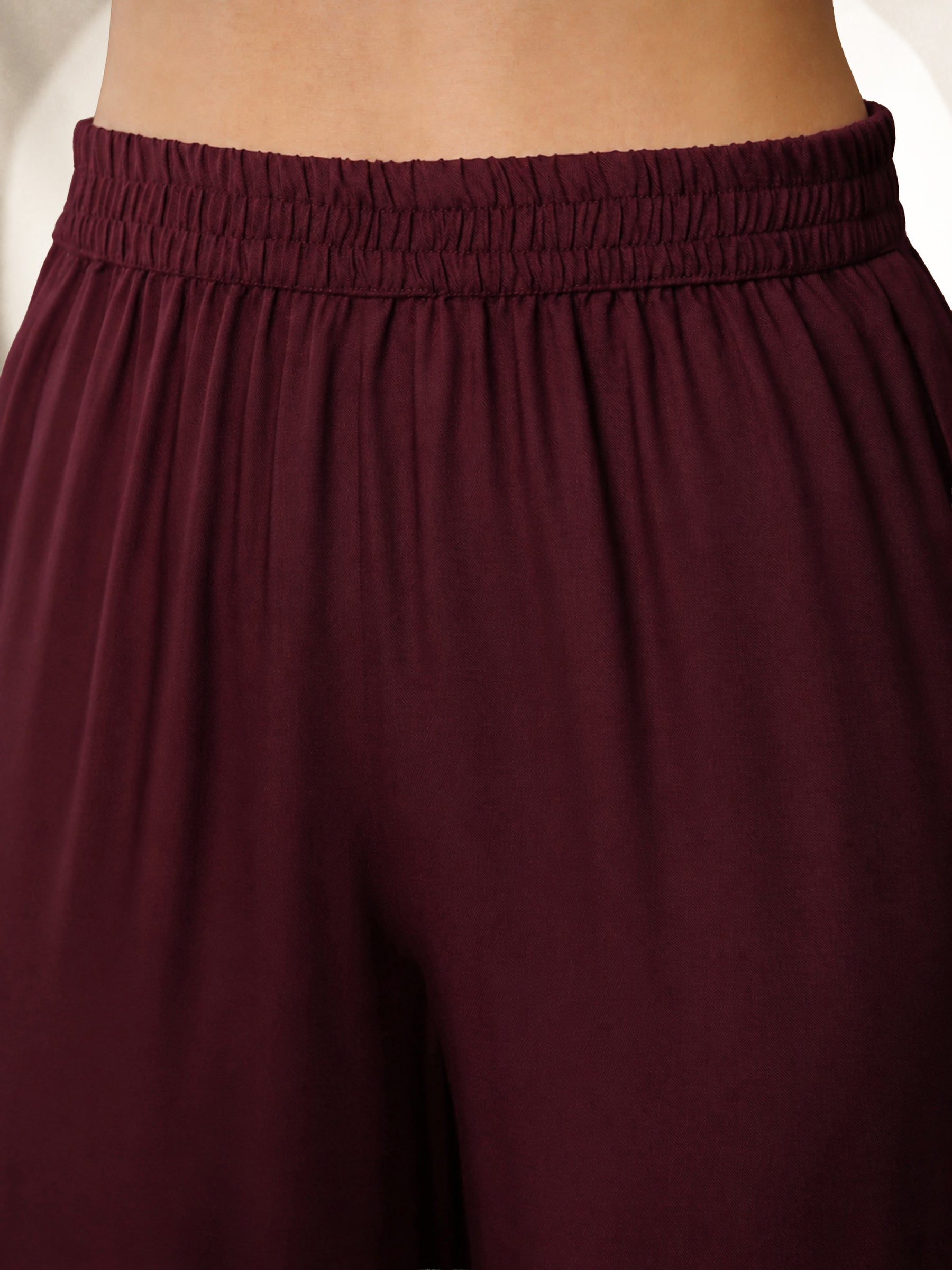 Maroon Embroidered Kaftan With Cami & Straight Pants-Shae by SASSAFRAS