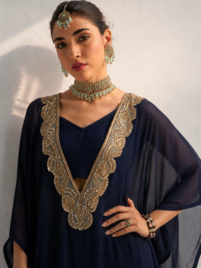 Navy Embroidered Kaftan With Cami & Straight Pants-Shae by SASSAFRAS