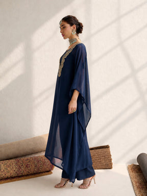 Navy Embroidered Kaftan With Cami & Straight Pants-Shae by SASSAFRAS