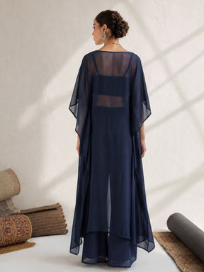 Navy Embroidered Kaftan With Cami & Straight Pants-Shae by SASSAFRAS