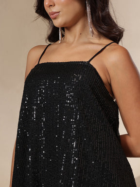Black Sequin Strappy Top With Flared Pants -Shae by SASSAFRAS