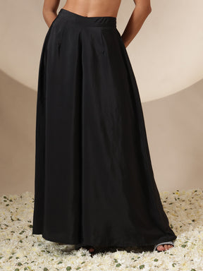 Women Black Sequin Strappy Top With Flared Pants