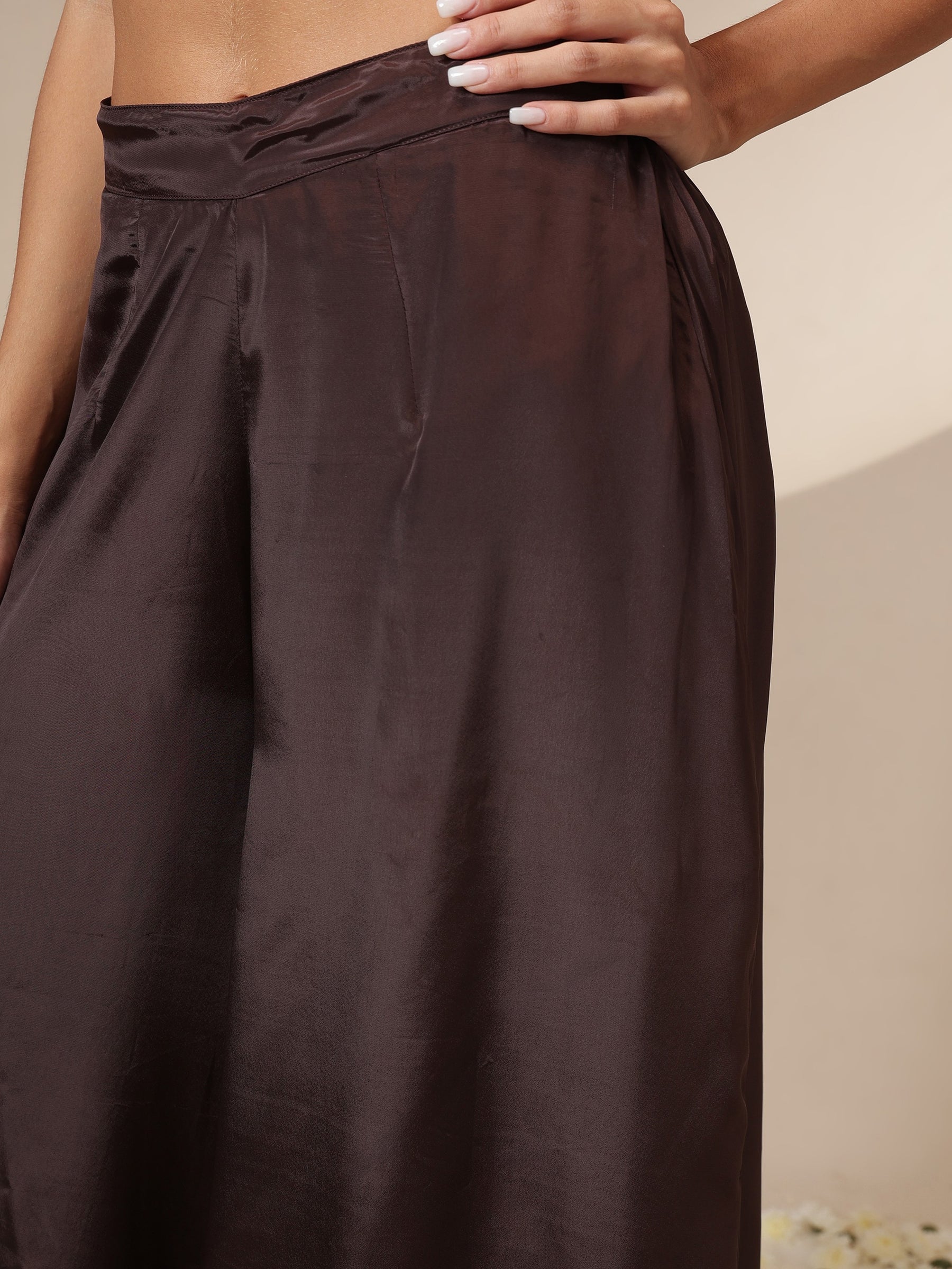 Women Brown Sequin Strappy Top With Flared Pants