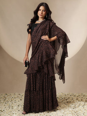 Black Sequin Corset Top With Drape Flared Skirt-Shae by SASSAFRAS