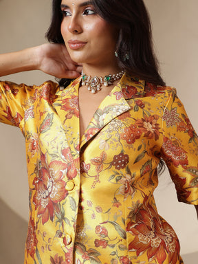 Yellow Floral Blazer With Straight Pants-Shae by SASSAFRAS