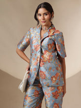 Grey Floral Blazer With Straight Pants-Shae by SASSAFRAS