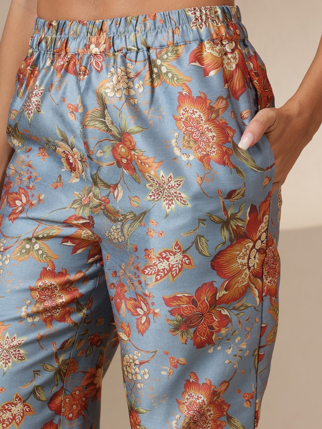 Grey Floral Blazer With Straight Pants-Shae by SASSAFRAS