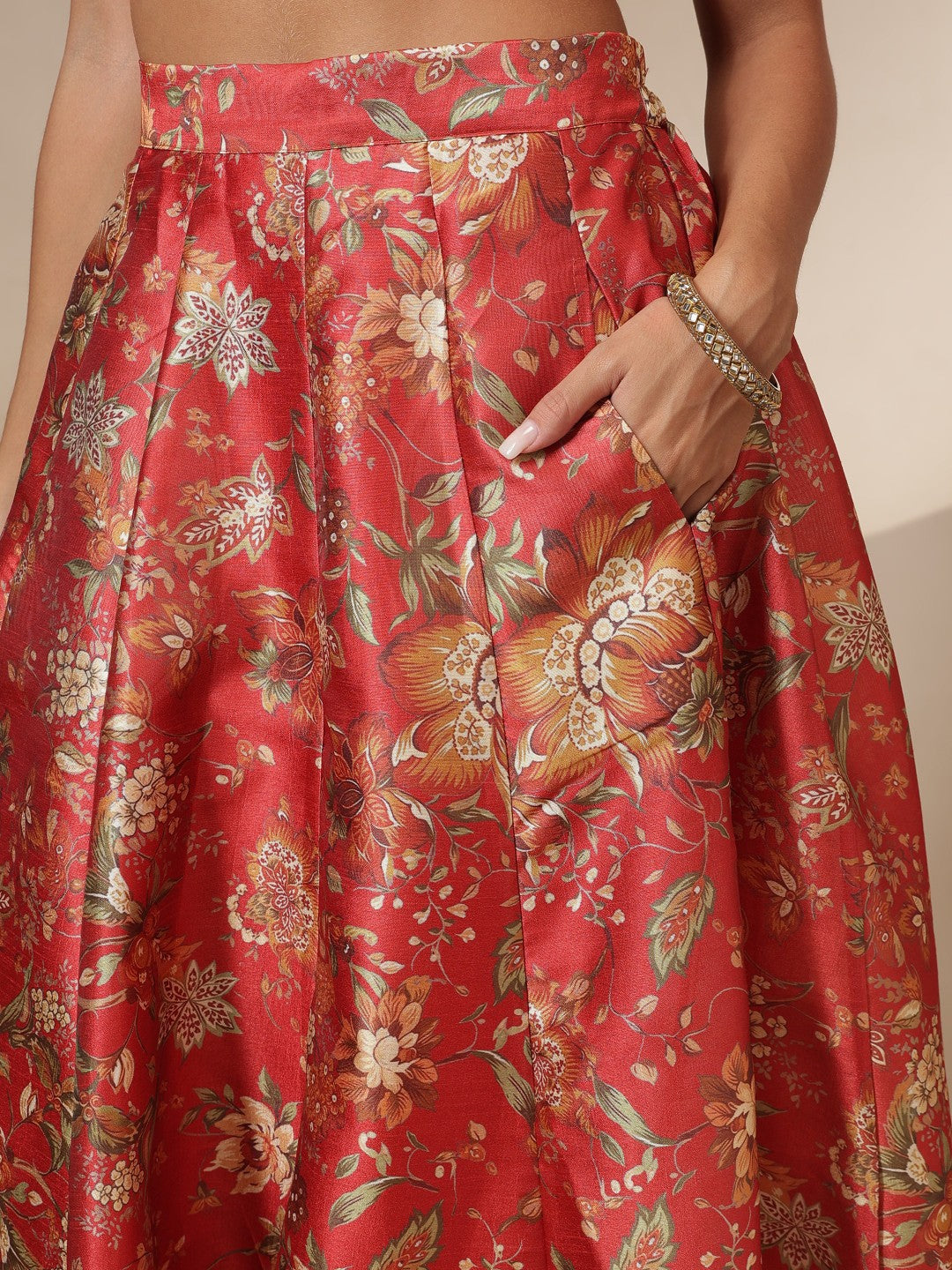 Maroon Floral Anarkali Skirt With Blazer-Shae by SASSAFRAS