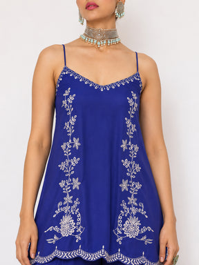 Blue Embroidered Strappy Top With Palazzos-Shae by SASSAFRAS