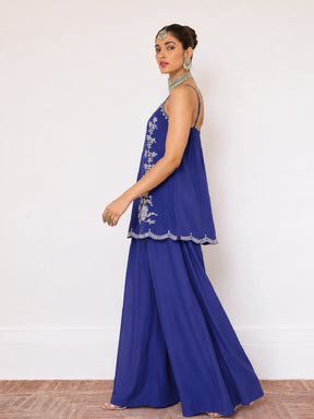 Blue Embroidered Strappy Top With Palazzos-Shae by SASSAFRAS