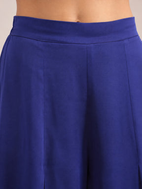 Women Blue Embroidered Strappy Top With Palazzos