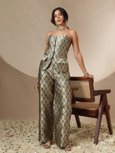 Emerald Green Brocade Corset Top With Straight Pants-Shae by SASSAFRAS
