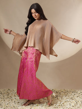 Fuchsia Brocade Pleating Kaftan Top With Palazzos-Shae by SASSAFRAS