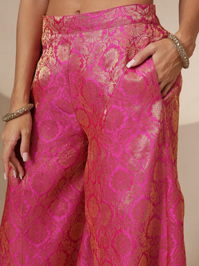 Fuchsia Brocade Pleating Kaftan Top With Palazzos-Shae by SASSAFRAS