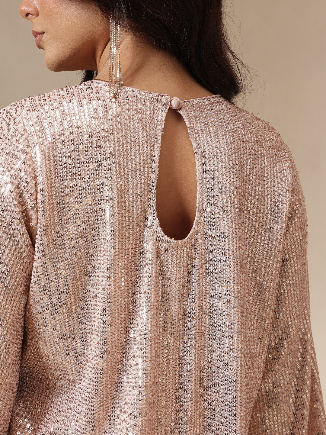 Pink Sequin Full Sleeves Kurti With Bell Bottom Pants -Shae by SASSAFRAS