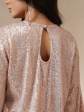 Pink Sequin Full Sleeves Kurti With Bell Bottom Pants -Shae by SASSAFRAS