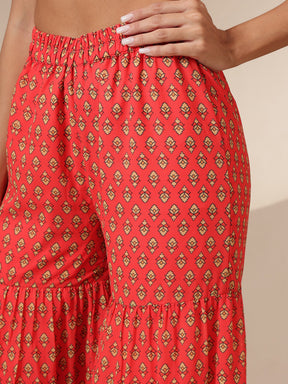 Red Floral Peplum Top With Sharara Pants -Shae by SASSAFRAS
