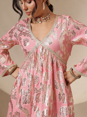 Pink Peplum Top With Sharara Pants -Shae by SASSAFRAS