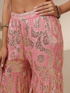 Pink Peplum Top With Sharara Pants -Shae by SASSAFRAS