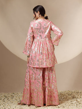 Women Pink Peplum Top With Sharara Pants
