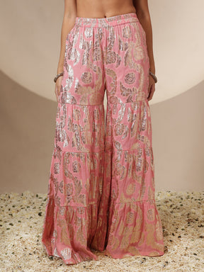 Women Pink Peplum Top With Sharara Pants