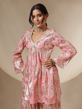 Women Pink Peplum Top With Sharara Pants