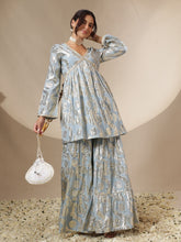 Powder Blue Peplum Top With Sharara Pants -Shae by SASSAFRAS