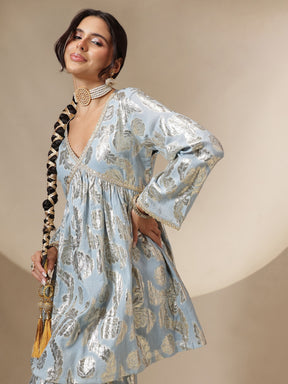 Women Powder Blue Peplum Top With Sharara Pants