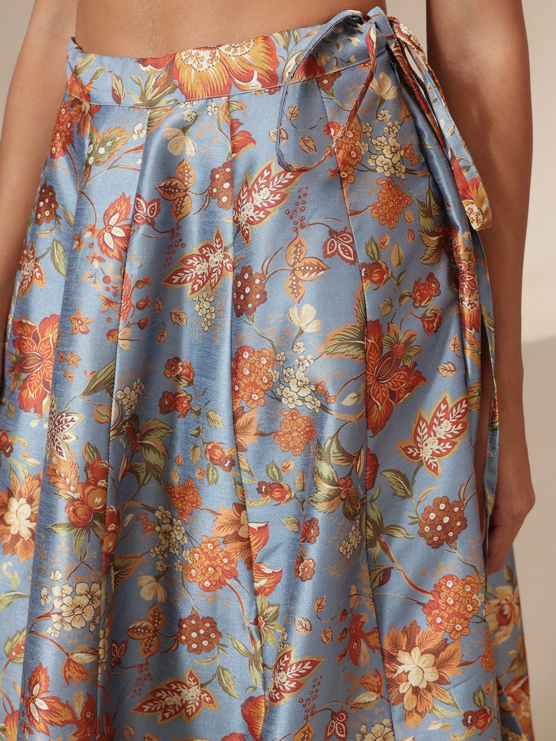 Women Grey Floral Anarkali Skirt With Vest