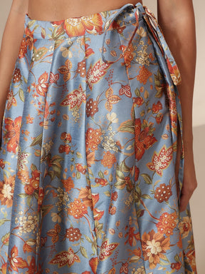 Women Grey Floral Anarkali Skirt With Vest