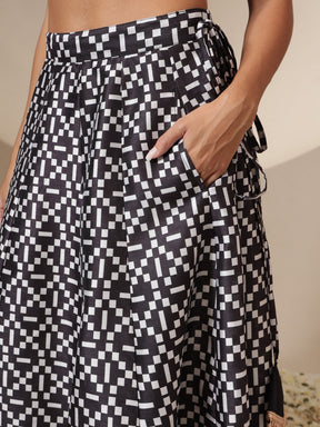 Women Black Embroidery Crop Vest With Anarkali Skirt