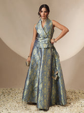 Royal Blue Brocade Vest Top With Anarkali Skirt -Shae by SASSAFRAS