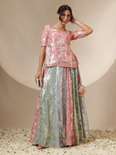 Pink Multi Colour Short Sleeves Top With Anarkali Skirt -Shae by SASSAFRAS