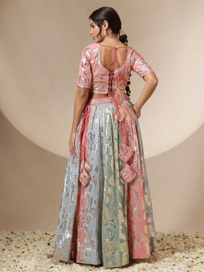 Women Pink Multi Colour Short Sleeves Top With Anarkali Skirt