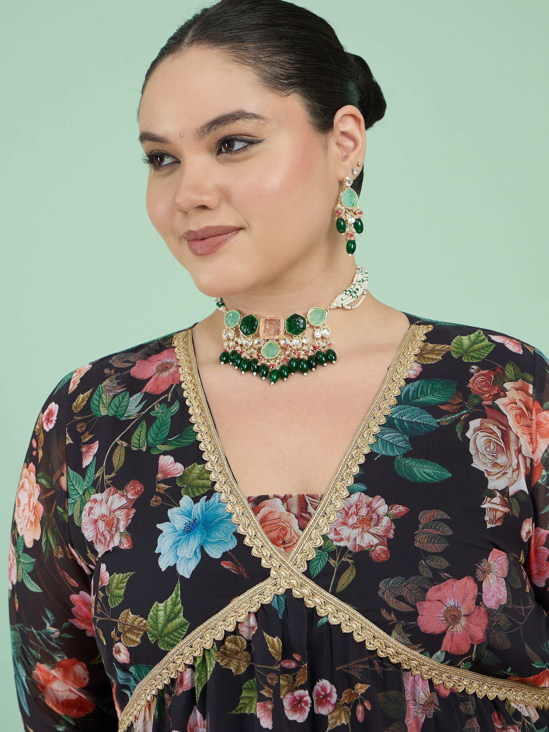 Black Floral Peplum Top With Sharara Pants -Shae by SASSAFRAS