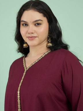 Burgundy Front Embroidered Top With Straight Pants-Shae by SASSAFRAS